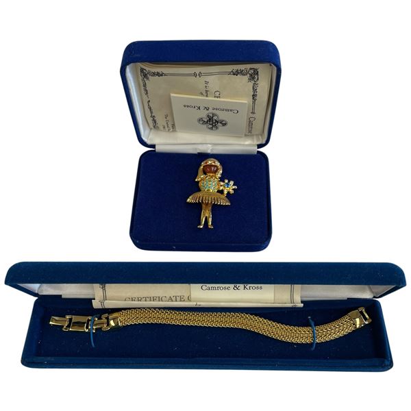 Camrose & Kross JBK Ballerina Brooch & Gold-Tone Mesh Bracelet with Extender