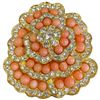 Image 2 : 2 Large Camrose & Ross JBK Crystal Brooches - Clear Crystal Flower & Faux Coral & Crystal Flower