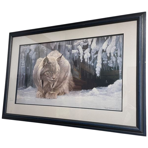 1987 Robert Bateman Print "Dozing Lynx" (Double matted in a 40" x 28" frame"