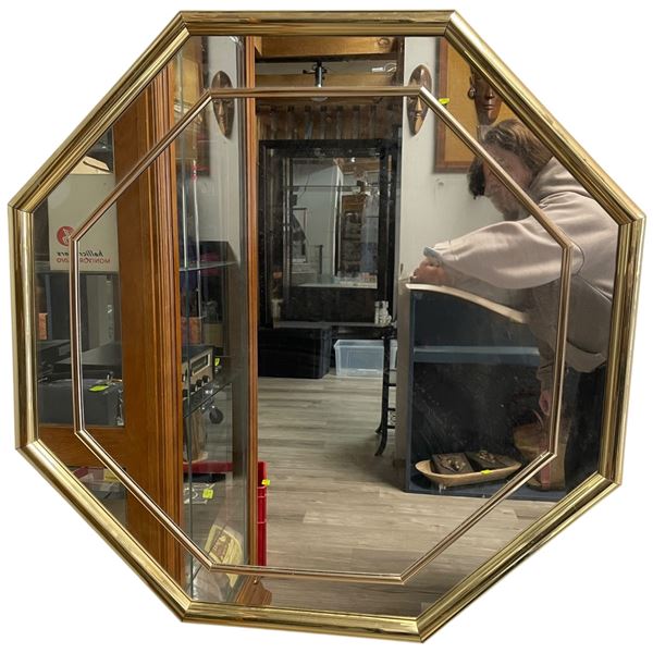 Octagonal Gold-Tone Wall Mirror - 31" diameter