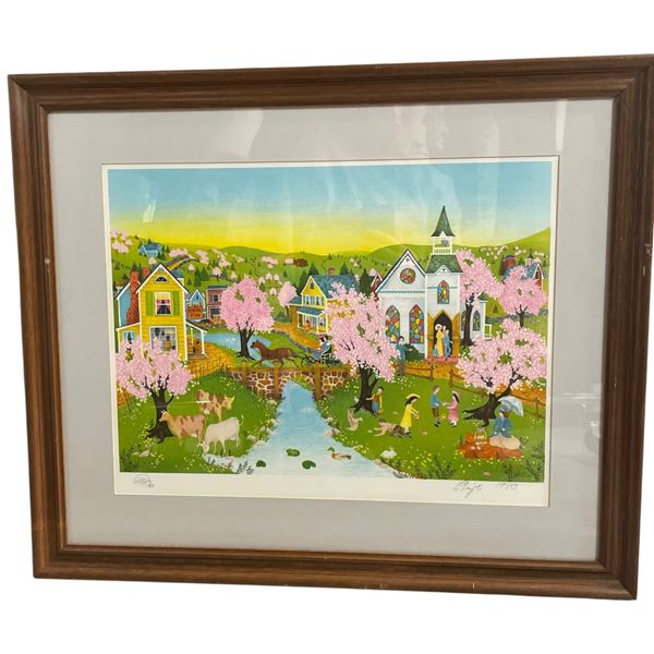 1980 Robert LoGrippo Lithograph "Cherry Blossom Time" For the  Franklin Mint (Matted in a 22" x 25" 
