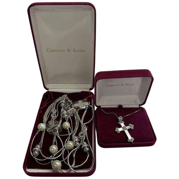 2 Camrose & Kross JKB Necklaces - 38" Triple Stand and 2" Cross on 18" Chain - In original cases wit