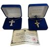 Image 1 : 2 Camrose & Kross JKB Necklaces - 2" Silver-Tone Cross * 1.75" Gold-tone Cross  - In original cases 