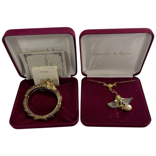 JBK Egyptian Revival Enameled Lavalier & Rams Head Clasp Bracelet by Camrose & Kross - In Original c