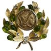Image 2 : 2 JBK Brooches by Camrose & Kross - Gold-Tone & Crystal Frog and Greek Revival Wreath - In Original 