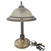 Image 1 : Pewter Coloured Metal Lamp with Glass Shade - 18" tall at the top of the finial