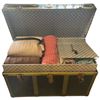 Image 2 : Vintage Storage Trunk Full of Household Textiles - Blankets, drapes, table linens
