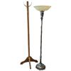 Image 1 : Vintage Brass Torchiere Lamp with Glass Shade and Wood Coat Rack