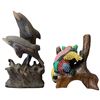Image 2 : 2 Carved Wood Statues - Dolphins and Hand Painted Racoon (Fish is 12" Tall)