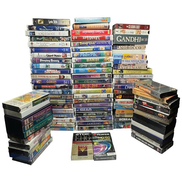 Lage Collection of VHS Tapes with Mostly Disney Titles