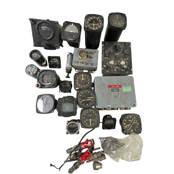 Large Collection of WWII to Midcentury Aircraft Gauges and Controls