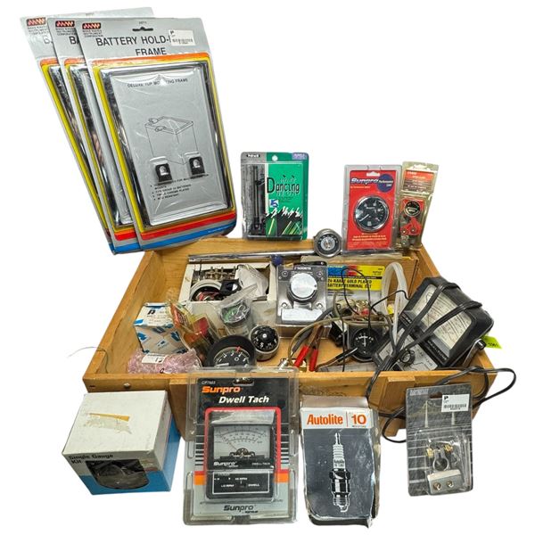 Box of Assorted Vintage Car Parts and Upgrades Lots of New Old Stock