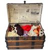 Image 1 : Vintage Camel Back Trunk and Contents - Blankets, fabric and more