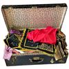 Image 1 : Vintage Metal Clad Storage Trunk and Contents - Household Fabric Items (Trunk is 17" x 30" x 11" tal
