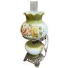 Image 1 : Vintage Electric Hurricane Style Lamp with Hand Painted Glass Shade and Base