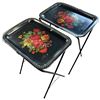 Image 1 : Pair of 1950s Folding Metal TV Tables with Floral Design