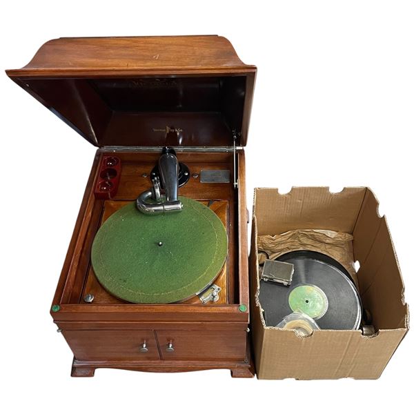 Sherman Clay Co Victrola - Wood Cased - Includes a box of records