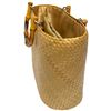 Image 3 : Woven Straw Bag with Bamboo Handles - 5" x 12" x 9" tall
