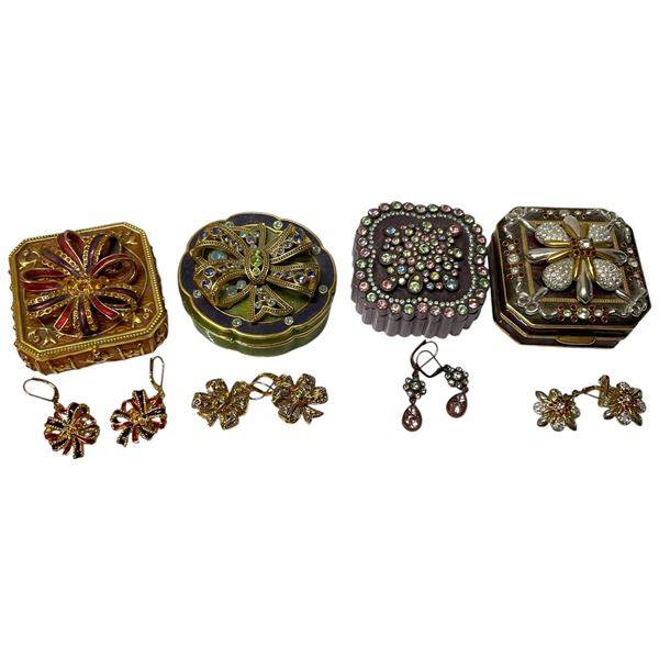 4 Joan Rivers Trinket Boxes with Removable Brooch Tops and Matching Earrings