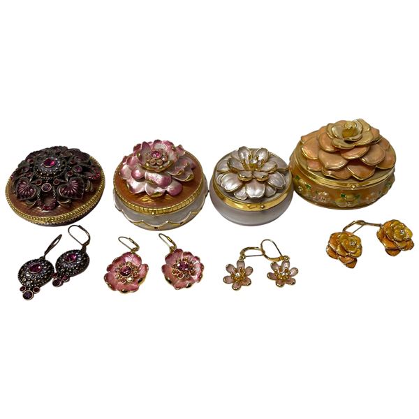 4 Joan Rivers Trinket Boxes with Removable Brooch Tops and Matching Earrings