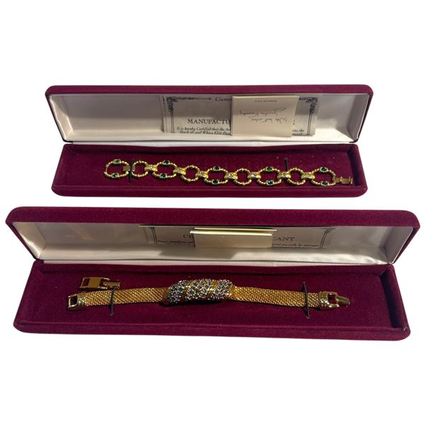 2 JBK Gold-Tone Blue Crystal Bracelets by Camrose & Kross in Original Cases with COAs