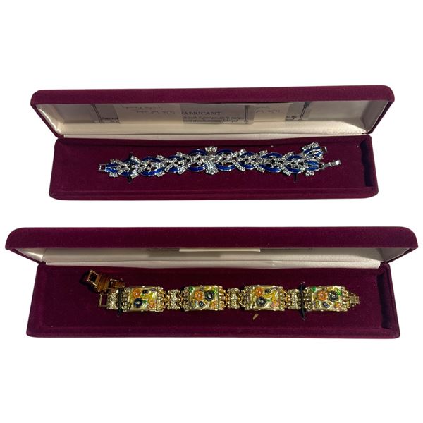 2 JBK Gold-Tone Crystal & Enamel Bracelets by Camrose & Kross in Original Cases with COAs