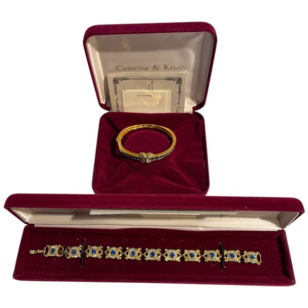 2 JBK Gold-Tone Blue & Clear Crystal Bracelets by Camrose & Kross in Original Cases with COAs