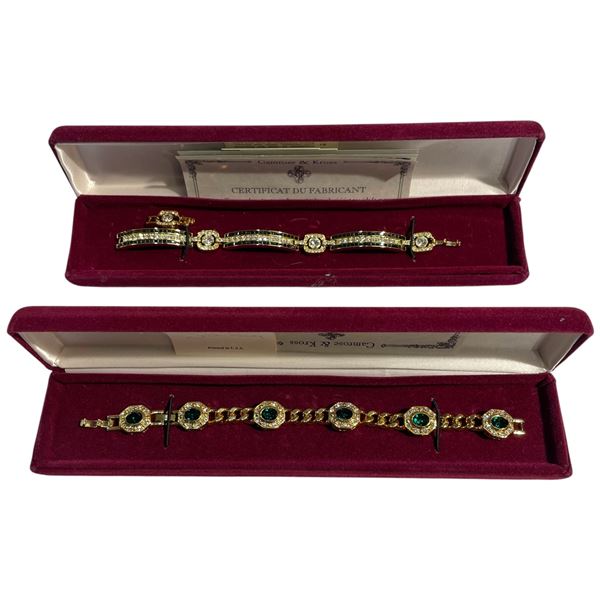 2 JBK Gold-Tone Crystal Bracelets by Camrose & Kross in Original Cases with COAs