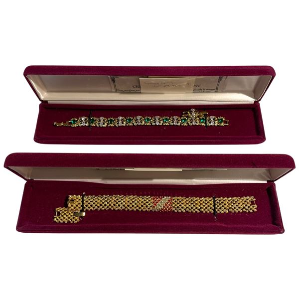 2 JBK Crystal Inset Bracelets by Camrose & Kross in Original Cases with COAs  (1 Red & Clear and 1 G