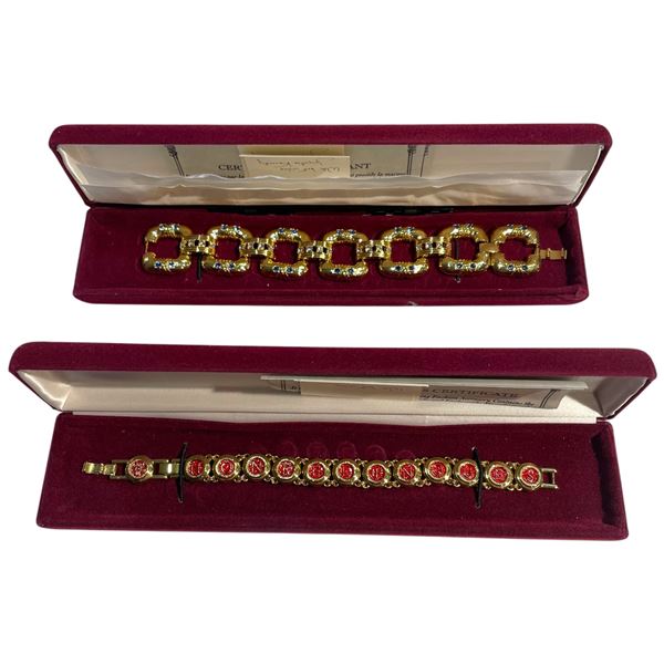 2 Camrose & Kross JBK Bracelets (Red Enamel "Non Relinques" & Gold-Tone with Blue Crystals) Both in 