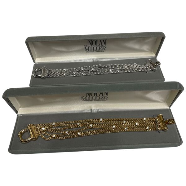 2 Nolan Miller Chain & Crystal Bracelets in Original Cases - 2 Gold-Tone & 1 Silver-Tone