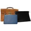 Image 1 : Vintage Brown Leather Briefcase, Black Zippered Folio & Blue Stationary Case
