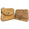 Image 1 : 2 Vintage Brown Suede & Leather Handbags with Bamboo Clasps - The smaller is labelled Saks Fifth Ave
