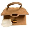 Image 3 : 2 Vintage Brown Suede & Leather Handbags with Bamboo Clasps - The smaller is labelled Saks Fifth Ave