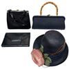 Image 1 : 3 Vintage Navy Blue Purses & 1 Navy Blue Hat - Variety of Materials