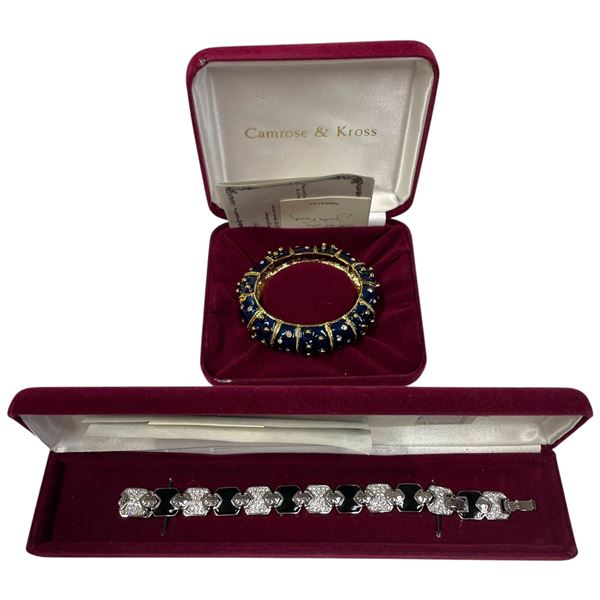 2 JBK Enamel & Crystal Bracelets by Camrose & Kross in Original Cases (1 Link bracelet & 1 bangle) w