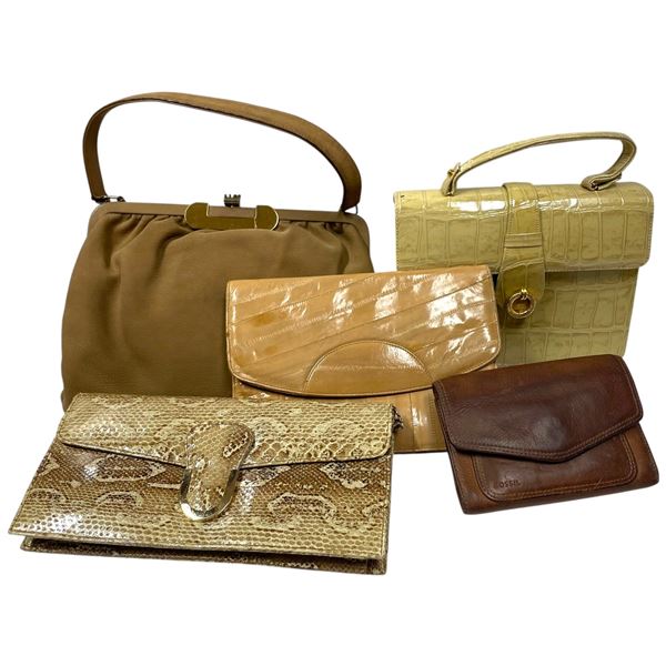 5 Leather, Eel Skin & Faux Leather Purses - Many Vintage