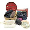 Image 1 : Shelf Lot of Caps, Purses and More - Includes the Vintage Hat Box