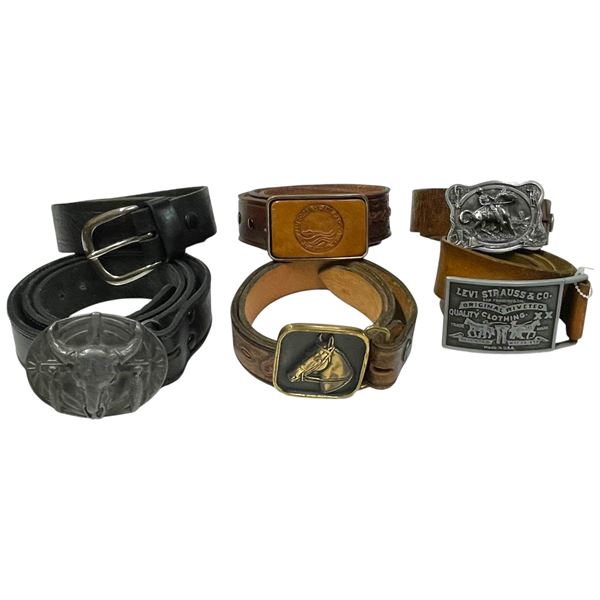 6 Leather Belts with Buckles - Range of sizes
