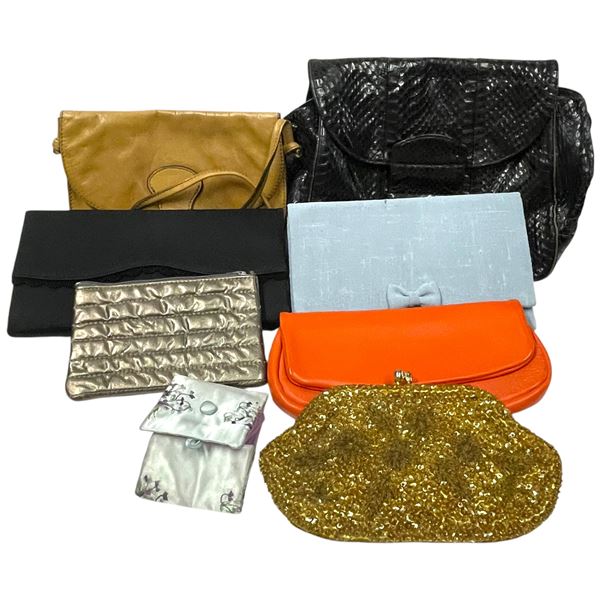 Small Bin of Clutch Purses and Purses - Some Vintage - Variety of Materials