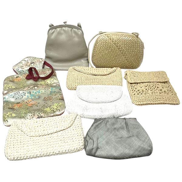 Small Bin of Beige Clutch Purses and Purses - Some Vintage - Variety of Materials