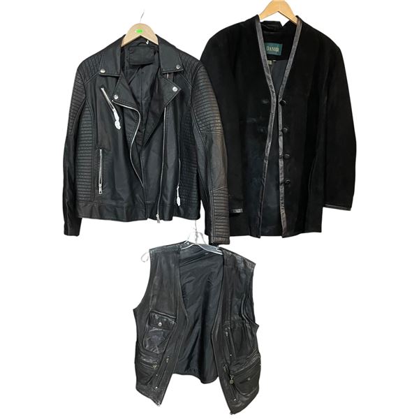 Danier Suede Jacket (XL), Faux Leather Jacket & Black Leather Vest