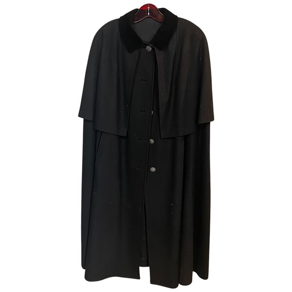 Vintage Austrian Black Loden Wool Lined Cape Coat  - Buttons have the image of Kaiser Franz Joseph I
