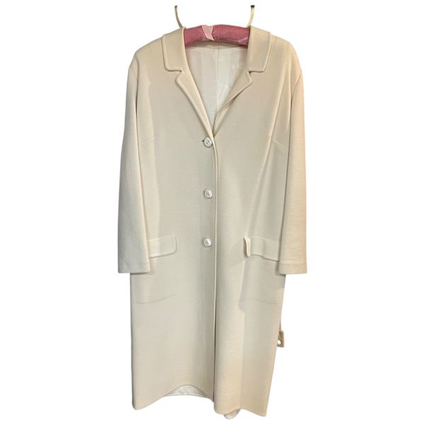 Vintage Ivory Coat with Fabric Belt - Fully Lined - 18" across the back of the shoulders