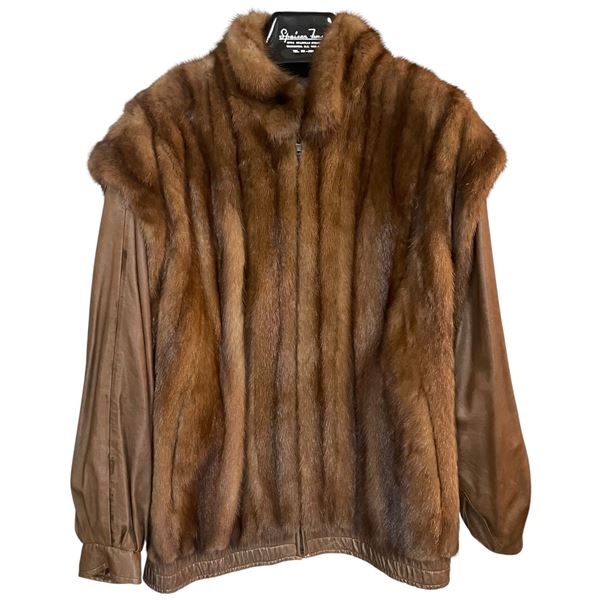 Vintage Brown Mink Jacket with Leather Sleeves by Speicer Furs Vancouver - Size Medium