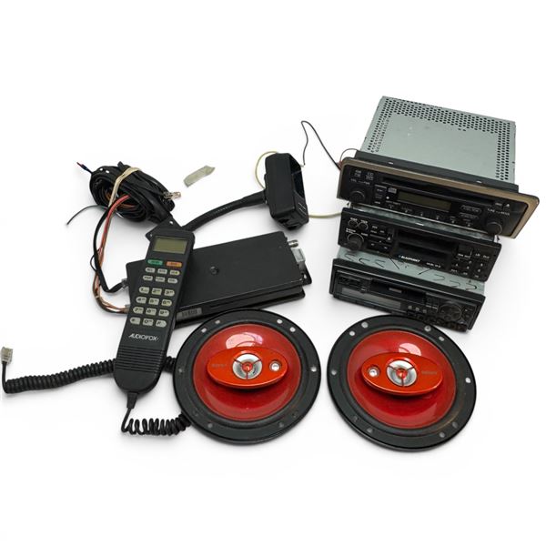 Kenwood KRC-501, Vintage Audiovox Car Phone, Blaupunkt Malibu CR42, Honda Stereo & Sony XS-V1621