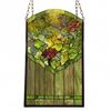 Image 1 : Hanging Floral Stained Glass Panel Flowers & Butterfly Design Textured Glass