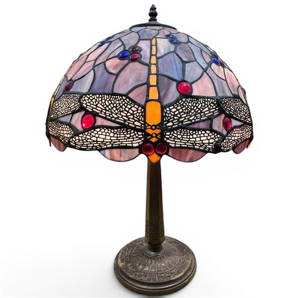 Tiffany Style Dragonfly Stained Glass Lamp Dual Bulbs