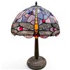 Image 1 : Tiffany Style Dragonfly Stained Glass Lamp Dual Bulbs