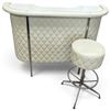 Image 2 : Vintage White Vinyl Tufted Bar with Chrome Accents & Matching Stool 1960s Style